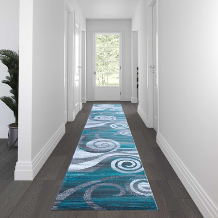 Flash Furniture Turquoise 3' x 16' Modern Swirl Pattern Area Rug OKR-RG1103-316-TQ-GG